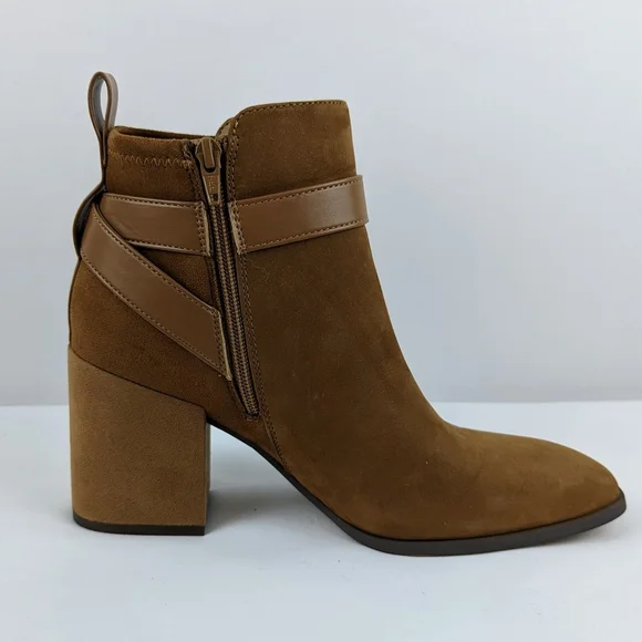 Vionic Tenley Ankle Boot Suede Leather Mid Shaft Zip Closure Toffee 9M NIB - Picture 3 of 15